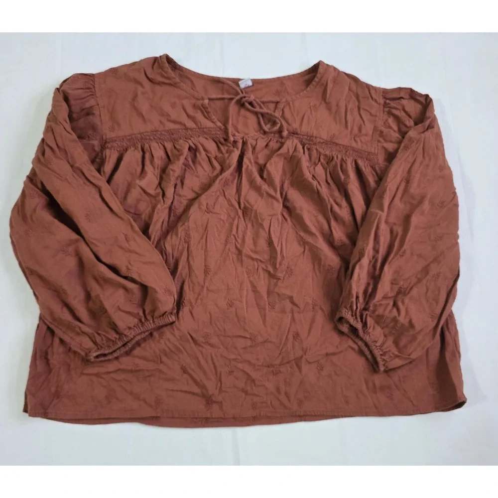 Old Navy Womens Large Terracotta Brown Embroidered Boho Peasant Blouse Top L